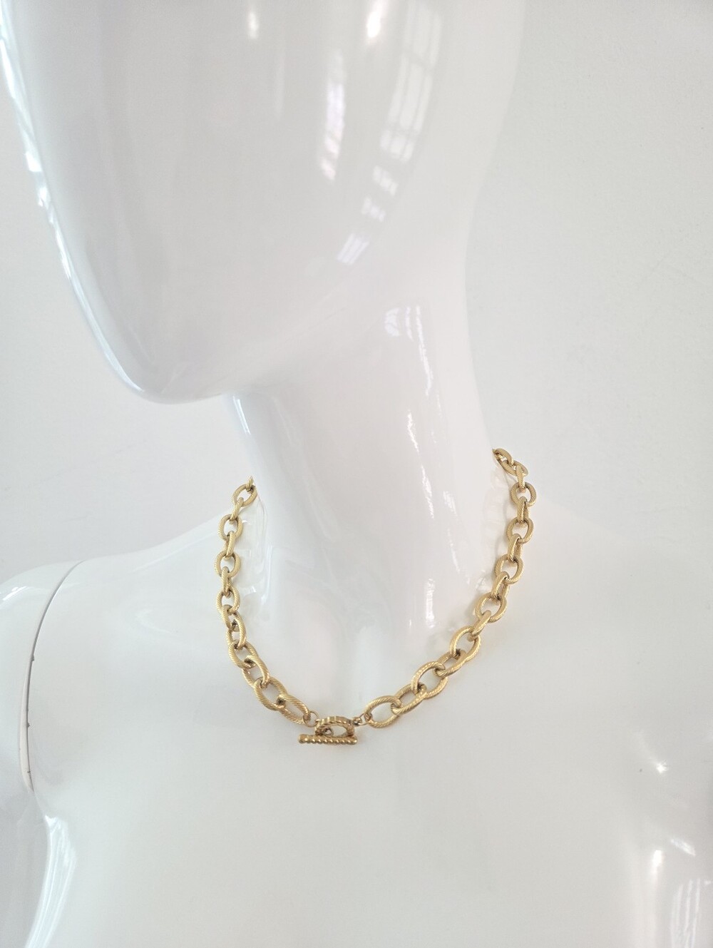 Chunky Gold Chain Toggle Necklace & Bracelet Set Twisted Oval Links - Picture 13 of 15